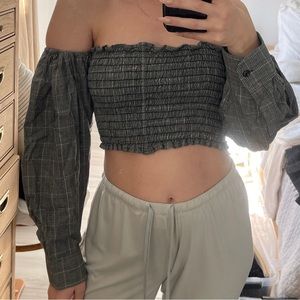 Vintage upcycled flannel long sleeve scrunch crop top